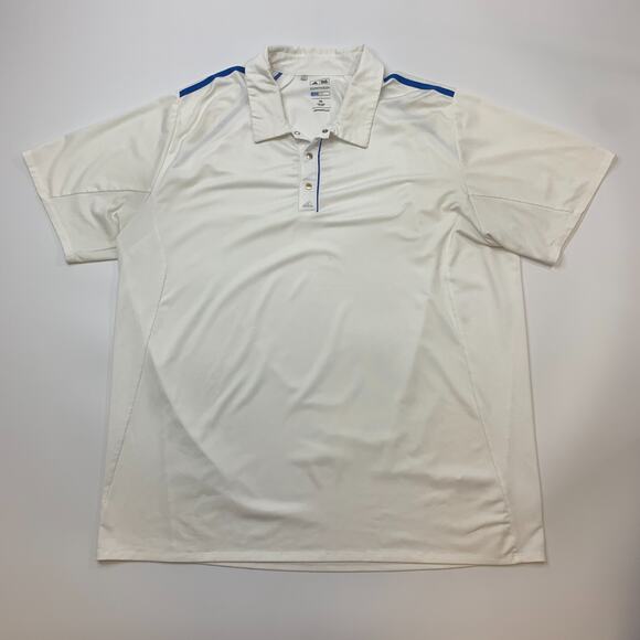 Adidas Golf Shirt Mens 2XL White Puremotion CoolMax Snap Button Collar Athletic - Picture 2 of 11
